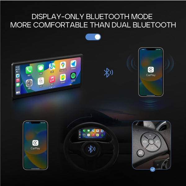[2025 Fully Laminated Screen] CarpodGo T3 Pro Portable 60fps Wireless Carplay Android Auto,8.9 Inch 1920 * 720 IPS Touch Screen Car Stereo,Display-Only BT Mode Supports Steering Wheel Controls